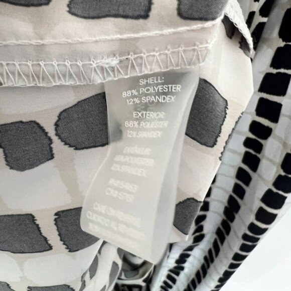 NWT Calvin Klein Maxi Dress Pleated V-Neck Tan White Black Print 12 Large - Picture 6 of 8